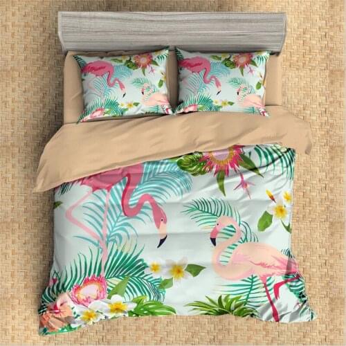 Boho Bedding King size cartoon 3d flower flamingo print duvet cover set kids'/lovers' gift bed linen Home Textiles