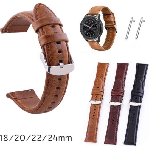 Retro Genuine Leather Strap 18/20/22/24mm Band Bracelet For Samsung Gear S3 Galaxy Watch 46mm 42mm Amazfit Watch Strap Belt