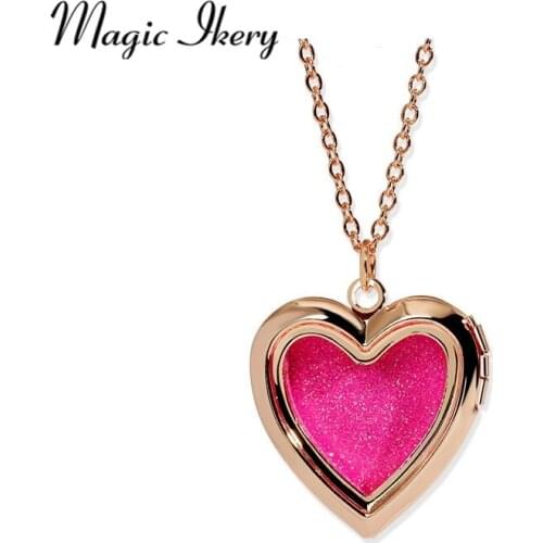 Magic Ikery Christmas Day Gift Enamel Hollow Charm Pendant Box Photo Frame Locket Necklace Fashion Heart Jewelry YT-N327