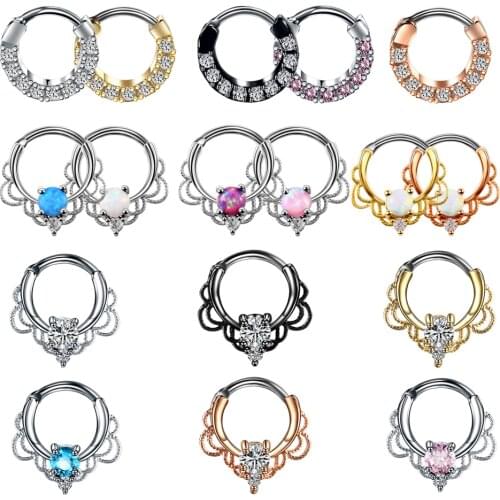 1PC Copper Gothic Nose Septum Hoop Rings Crystal Ear Helix Clicker Piercings Daith Rook Nariz Earring Septums Piercing Jewelrys