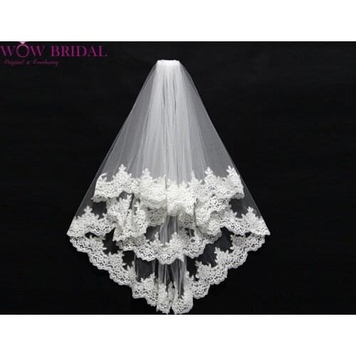 Wowbridal Gorgeous Bridesmaid Wedding Veil 2021 Two-Layer Lace Embroidery Appliqued Edge Organza Bridal Accessories