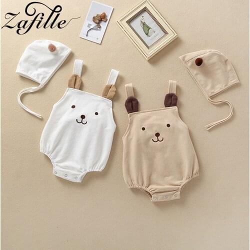ZAFILLE Baby Bear Romper and Hat Cartoon Cute Girl Baby Bodysuit For Newborns 2021 Summer Baby Clothes For Newborns Toddler