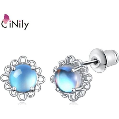 CiNily White Gold Plated for Girls Hypoallergenic Exquisite Moonstone Stud Earrings Jewelry Gifts for Women