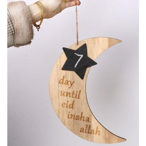 1pc Wooden Crescent Moon Srar Eid Ramadan Party Home Decor Ornament Art Crafts Muslim Festival Gifts