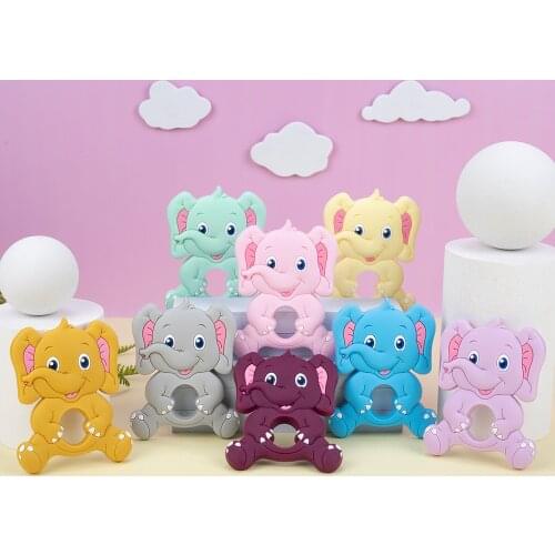 Sunrony 1pc Elephant Baby Teether Rodent BPA Food Free Silicone Teething Nursing Pacifier Clip Silicone Beads
