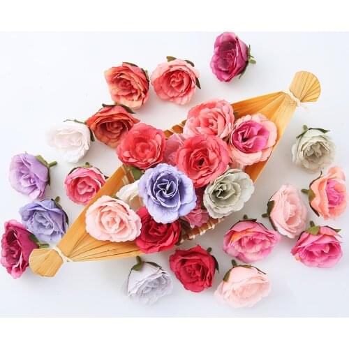 10pcs artificial flower 4cm spring silk rose head For wedding party home decoration DIY wreath scrapbook gift box craft
