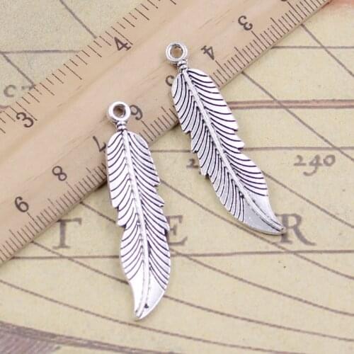 10pcs Charms Feathers Leaf 45mm Tibetan Bronze Silver Color Pendants Antique Jewelry Making DIY Handmade Craft