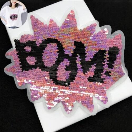 20pcs Boom parches Glitter Patches For Clothing Heat Transfer Reversible Sequined Patch Appliques Garment Jeans Jacket Patchwork