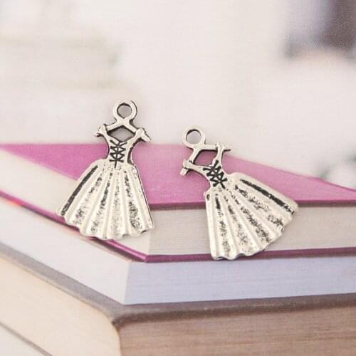 20Pcs Silver Color Women Skirt Charms Exquisite Dress Pendant For Women Gift Necklaces Jewelry Supplies