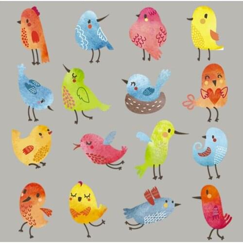 20pcs Cartoon Birds Washable Heat Transfer Stickers Vinyl Patches Iron On Patch For Clothing Appliques Jacket Patchwork Badge