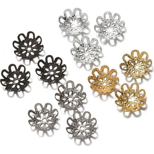 200pcs 10mm Metal Filigree Beads Cap for Jewelry Making Silver Hollow Flower Hats for Bead Pendants Charms Diy Findings Supplier