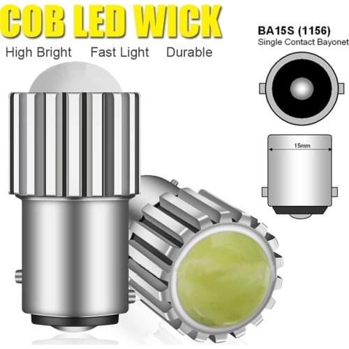 2x COB Super Bright P21w Led Car Light Aluminum Focused Lens 1156 Auto Reverse Light Lamp Bulb Durable Brake Light Ba15s White