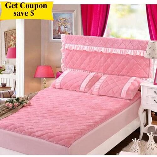 Multi-size 3pcs solid color crystal velvet fitted cover with pillowcase thicken bedcover quality bed mattres cover free shipping