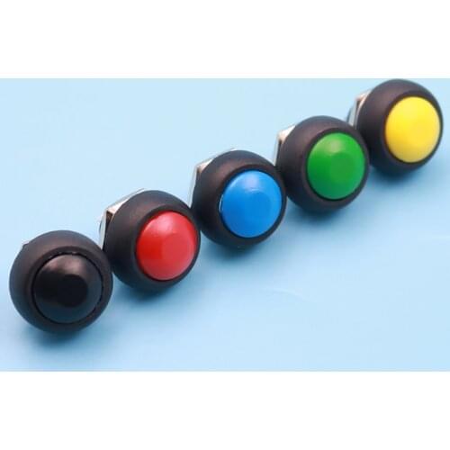 5Pcs Five Color 12mm Waterproof ON/OFF Reset Push Button Momentary Black Switch