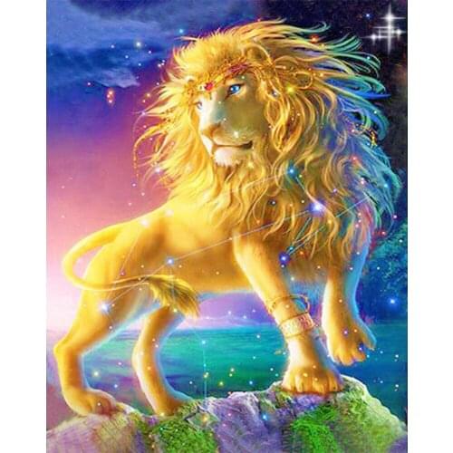 5D DIY diamond painting Animal Golden lion ,Leo Full Drill Embroidery Cross Stitch Mosaic Craft Kits Home Decor Christmas Gift