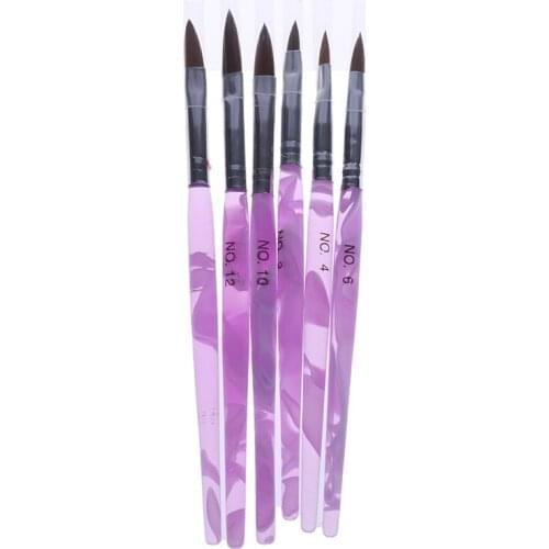 6PCS/SET Nylon Hair Nail Brush Acrylic Carving Dotting Drawing Tools Rhinestone Handle Kolinsky Brush Pen Nail Gel Builder