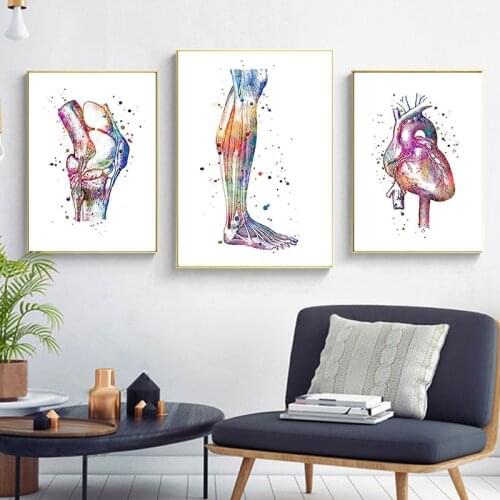 Nordic Abstract Anatomy Medical Black Wall Poster and Print Watercolor Meridian Canvas Painting Wall Art Picture for Living Room