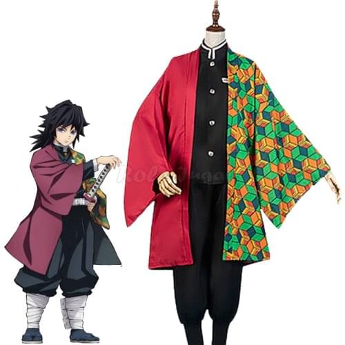 Anime Cosplay Demon Slayer Kimetsu no Yaiba Tomioka Giyuu Costume Wig Adult Kids Halloween Kimono Full Sets Role Play C90C36