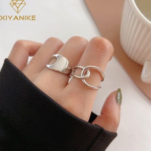 XIYANIKE 925 Sterling Silver Geometric Irregular Hollow Ring Female Simple Retro Style Handmade Jewelry Birthday Couple Gifts