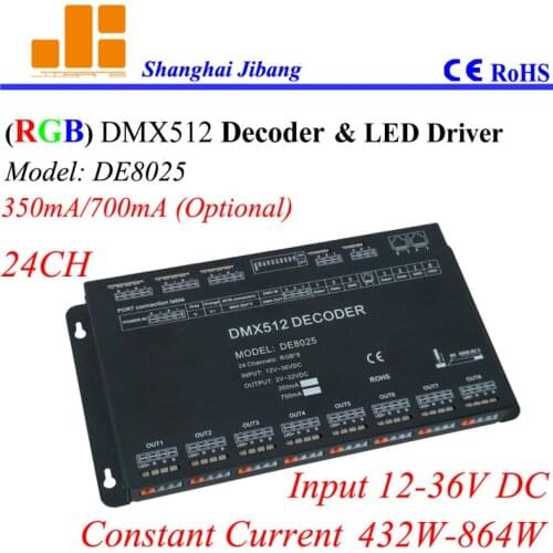 Free Shipping 24 Channels DMX controller, Constant Current DMX decoder and led driver 350mA / 700mA opt. , 12V-36V pn:DE8025
