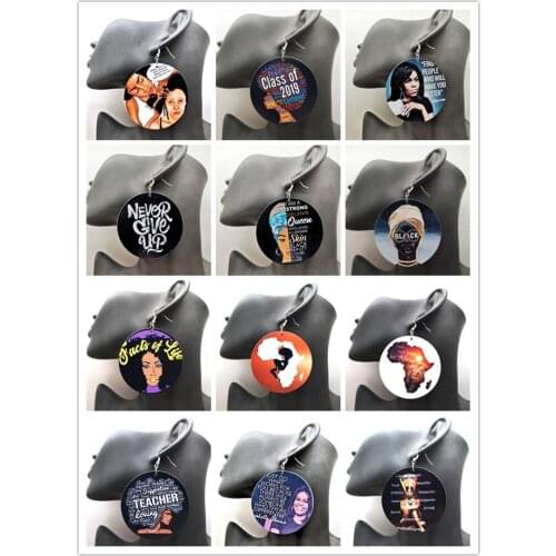 Free Shipping! African woman Wooden Earrings