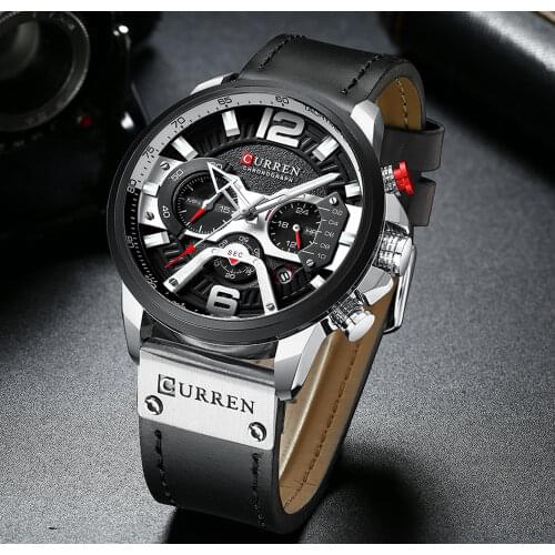 Top Brand CURREN Casual Sport Watches for Men Blue Luxury Military Leather Wrist Watch Man Clock Fashion Chronograph Wristwatch