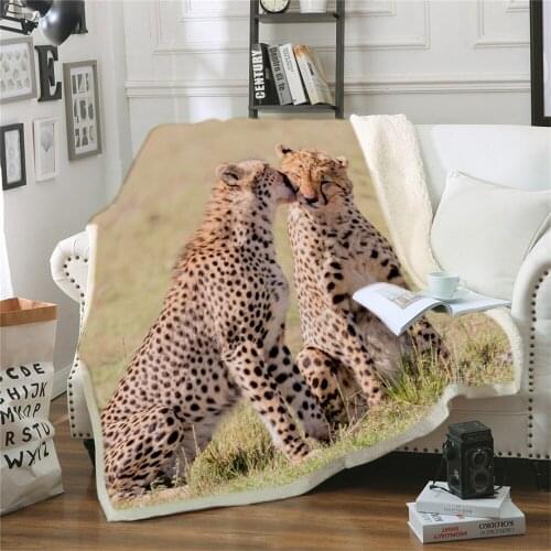 Cheetah Sherpa Blanket on Bed Animal Throw Blanket for Adult Brown Gray Bedding mantas para cama 150x200