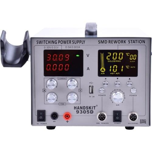 9305D Digital Soldering Iron SMD Hot Air Gun Auto Sleep BGA Rework Solder Station 110V/220V usb 5V 2A DC Power Supply 30V 5A