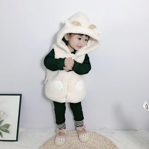 Childrens vest autumn and winter boys and girls imitation lamb wool plus velvet vest baby outing warm clothes