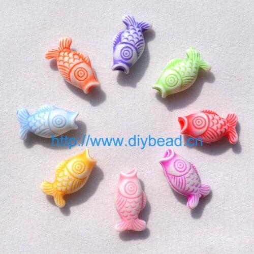 DIY Chinese Knot Accessory Antique Acrylic Beads 17*9MM Oval Shape Mix Color Cartoon Fish
