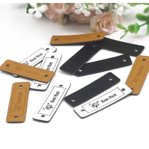 12-48pcs 5x1.5cm PU Leather Tag Labels For Handwork Gifts Leather Tags Handmade Toy Garment Bag Shoes Label Sewing Accessories