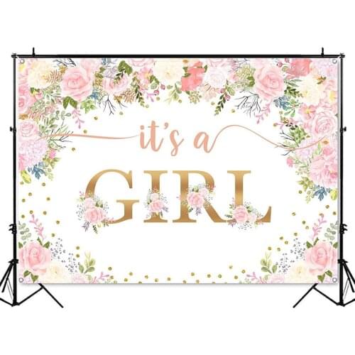 Its a Girl Baby Shower Backdrop Watercolor Pink Floral Photography Background Flower Baby Girl Party Decorations Banner Supply
