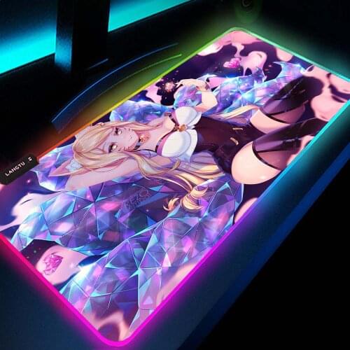 Girl Gamer Mouse Pad Lol Ashe Gaming Desk KDA Seraphine Akali Kayn League of Legends Backlit Mat Gaming Keyboard Rgb Play Mats