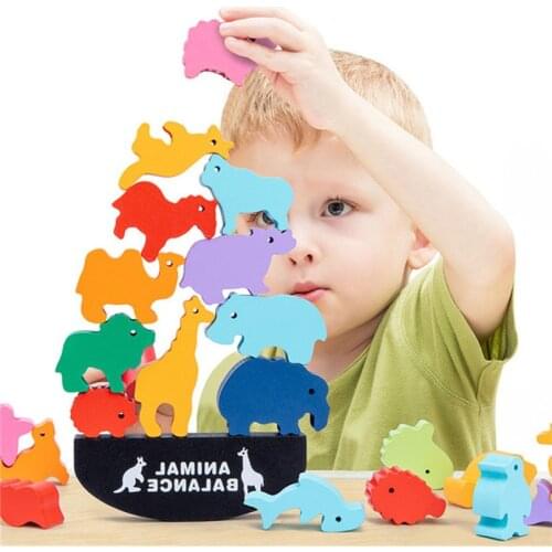 Montessori Toys Animal Balance Wooden Building Blocks Game Educational Stacking High Building Blocks Wood Toys For Children