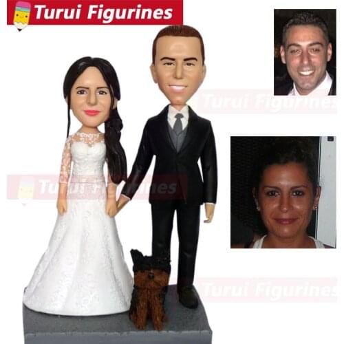 Custom sculpture copy from photo head statue statuette from pictures dog statue sculpture wedding cake topper with dog figurines