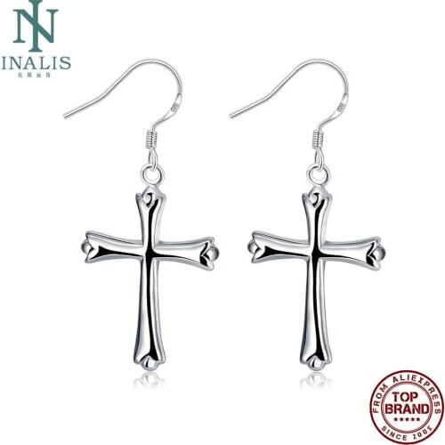 INALIS Classic Glossy Cross Drop Earrings For Women Simple White Female Copper Earring Anniversary Fashion Jewelry New Arrival