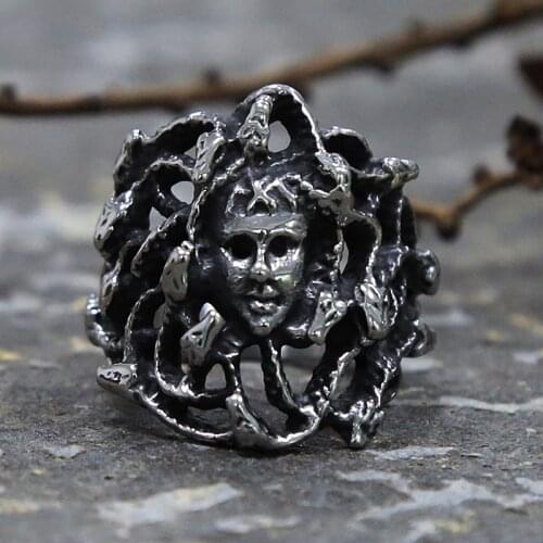 Retro Gothic Venomous Snakes Hair Medusa Ring Mens Women 316L Stainless Steel Punk Biker Rings Ancient Greek Mythology Jewelry