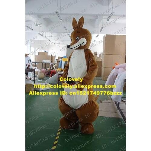 Lovely Brown Kangaroo Bandicoot Cosnel Roo Mascot Costume Mascotte With Srong Thigh White Bag Adult Size No.303 Free Shipping