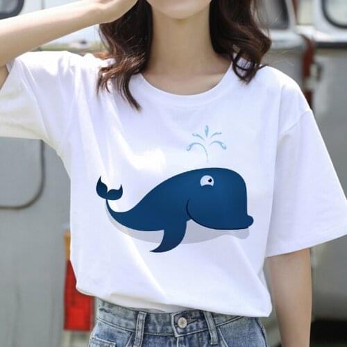 Summer female T-shirt Cute Cartoon whales print t-shirt casual Harajuku streetwear O-neck T-shirt personality Japanese-style Tee