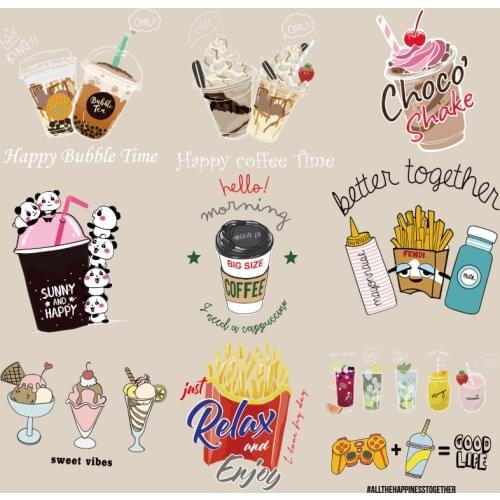Cute Cartoon Drink Ice Cream And French Fries Pattern DIY Appliques On Transfer For Clothing Printed Ironing For Clothing