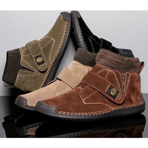 KEZZLY Mens outdoor large size mens shoes Fashion casual footwear mens shoes with HOOk&LOOP high-top warm mens boots