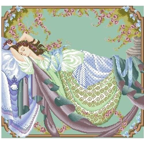 11/14/16/18/22/25/28ct Chic Counted Cross Stitch Kit Sleeping Beauty Woman Lady Girl Lass Maid Md 5