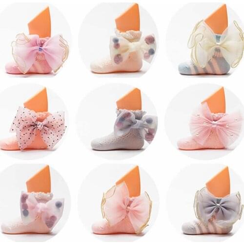 Socks summer neonatal bow cotton socks 0-24 months baby girl socks thin section summer thin wear ankle sock princess