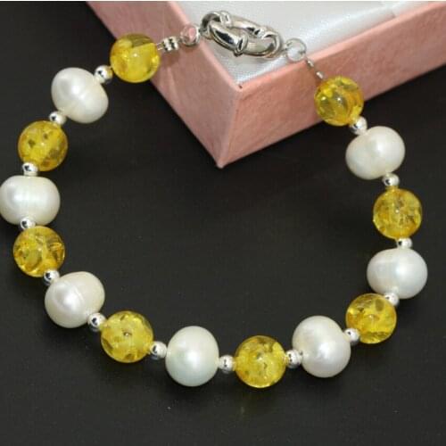 New arrival original design luxury white freshwater cultured pearl 7-8mm resin beeswax 8mm round beads bracelets f7.5inch B2744