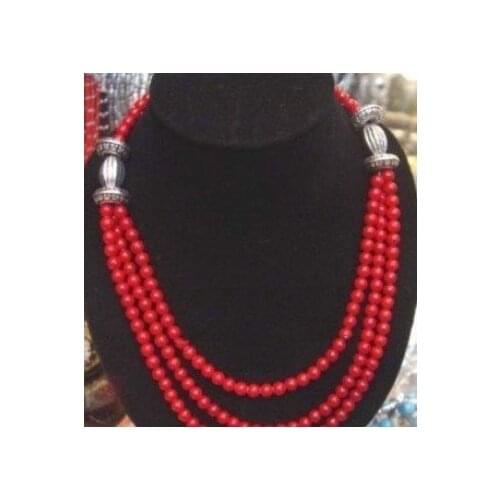 Charming Beautiful Tibet Silver red coral beads necklace Fashion Free shipping