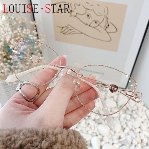 2020 new fashion anti-blue light retro net red cat glasses frame frameless diamond trim can be equipped with myopia