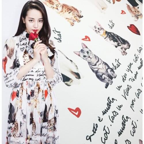 Autumn Winter New Hand-painted Cat Printed Skirt Fabric Processing Garment Printing Fabrics for Sewing Alibaba Express by Meter