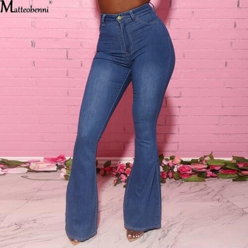Autumn Women Fashion Casual Skinny Stretch Denim Pants Ladies High Waist Jeans Street Black Jeans Wide Leg Bell-Bottom Trousers