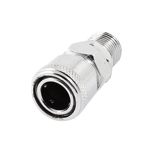 Silver Tone 3/8 PT Male Thread Air Pneumatic Quick Coupling Connector