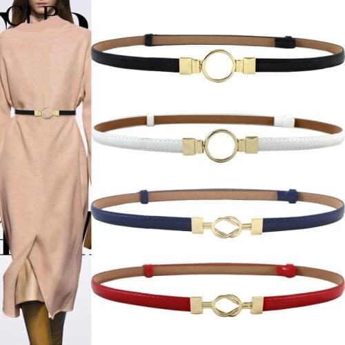 HOT Gold buckle belt circle buckles thin leather belts adjust design red dress decorate belts for women fashion chain cummerbund